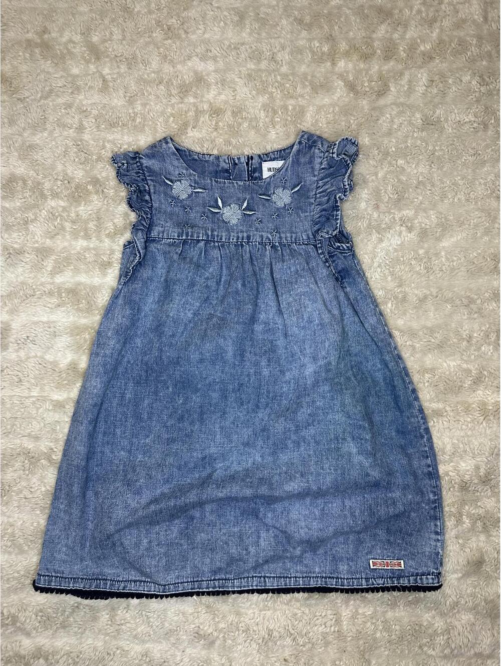 Hudson chambray blue embroidered floral ruffle sleeve dress Size 3T cottagecore